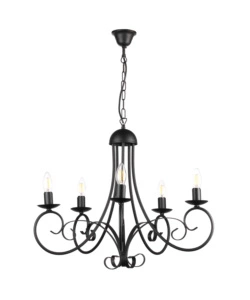 LAMPADARIO 'POMPEI' 5 LUCI IN METALLO NERO, E14